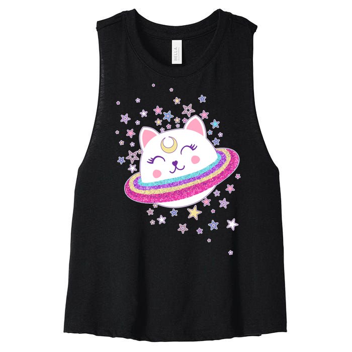 Cute Galaxy Saturn Cat  Women's Racerback Cropped Tank