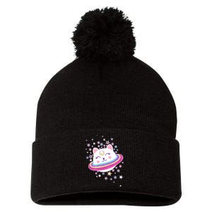 Cute Galaxy Saturn Cat  Pom Pom 12in Knit Beanie