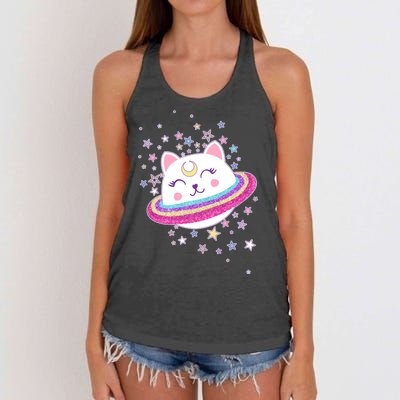 Cute Galaxy Saturn Cat  Women's Knotted Racerback Tank