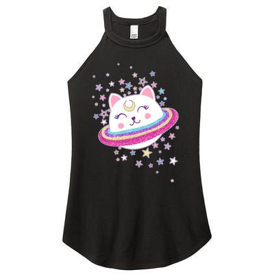 Cute Galaxy Saturn Cat  Women’s Perfect Tri Rocker Tank