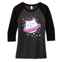 Cute Galaxy Saturn Cat  Women's Tri-Blend 3/4-Sleeve Raglan Shirt