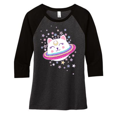 Cute Galaxy Saturn Cat  Women's Tri-Blend 3/4-Sleeve Raglan Shirt