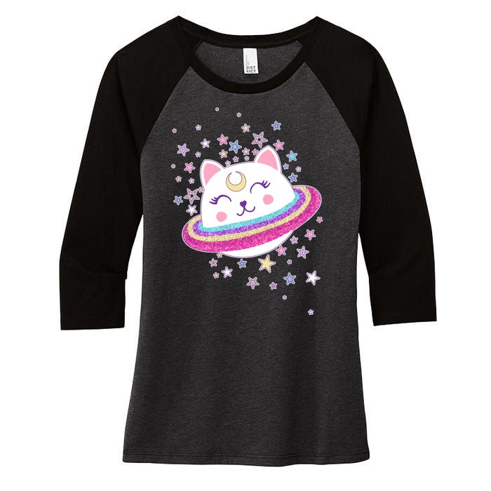 Cute Galaxy Saturn Cat  Women's Tri-Blend 3/4-Sleeve Raglan Shirt