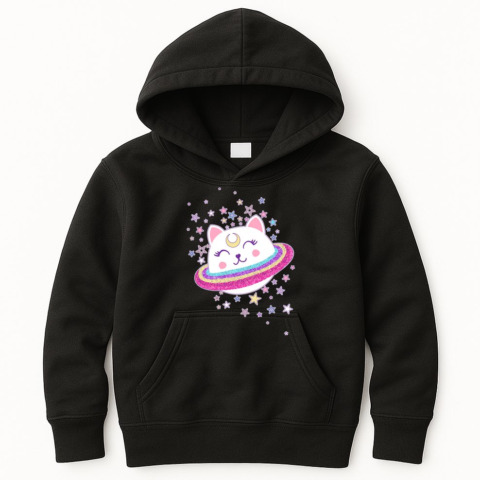 Cute Galaxy Saturn Cat  Kids Hoodie