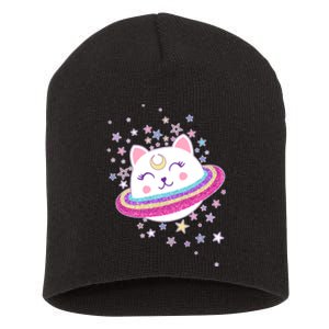 Cute Galaxy Saturn Cat  Short Acrylic Beanie