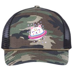 Cute Galaxy Saturn Cat  Retro Rope Trucker Hat Cap