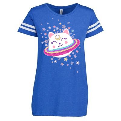 Cute Galaxy Saturn Cat  Enza Ladies Jersey Football T-Shirt