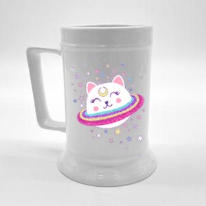 Cute Galaxy Saturn Cat  Beer Stein