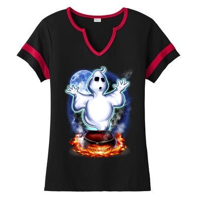 Cute Ghost Halloween Ladies Halftime Notch Neck Tee