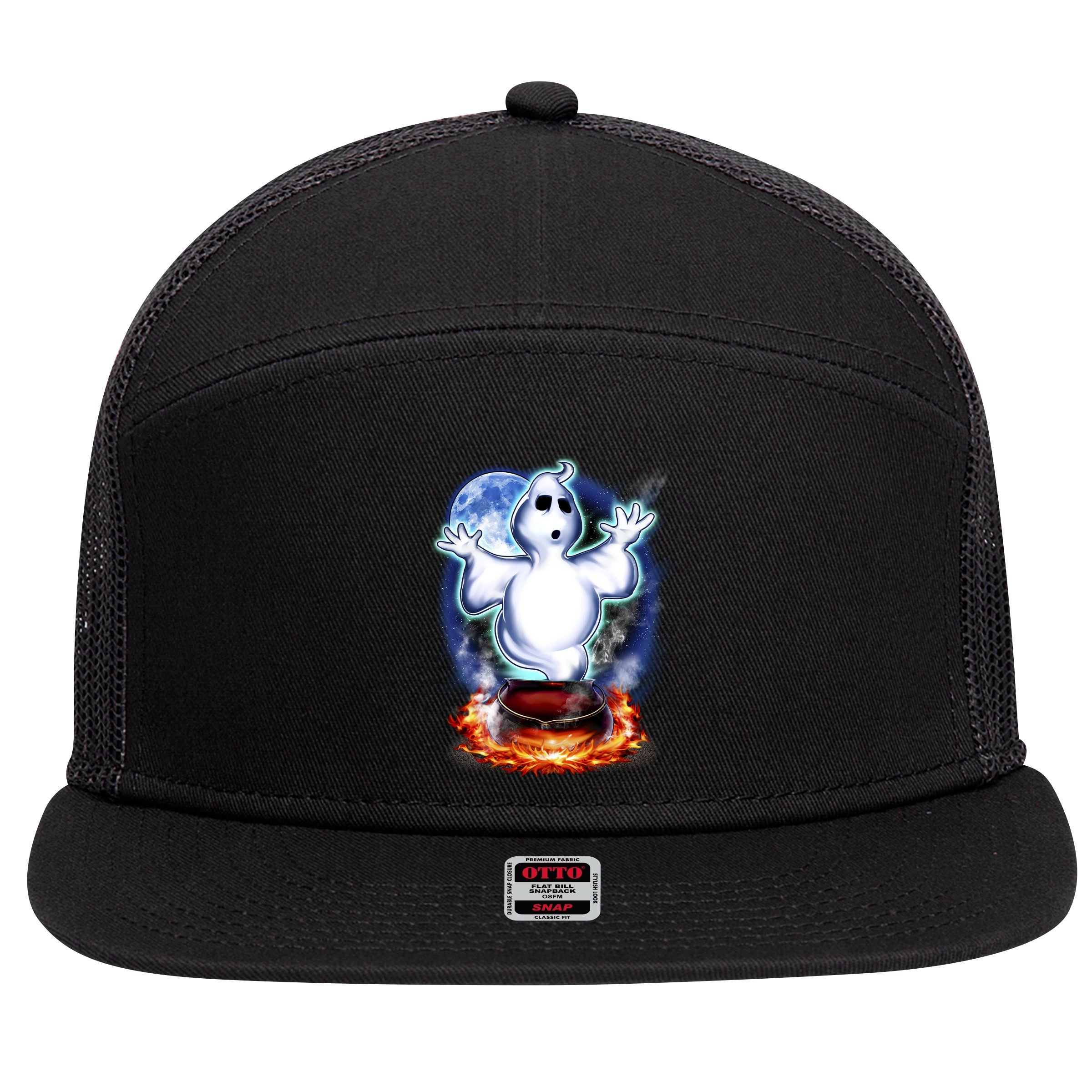 Cute Ghost Halloween 7 Panel Mesh Trucker Snapback Hat