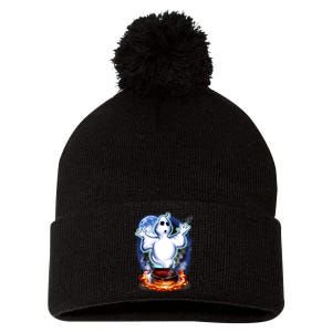 Cute Ghost Halloween Pom Pom 12in Knit Beanie