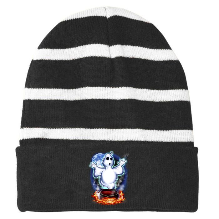 Cute Ghost Halloween Striped Beanie with Solid Band