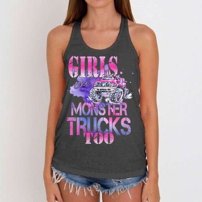 Cute Girls Like Monster Trucks Too Awesome Women's Knotted Racerback Tank