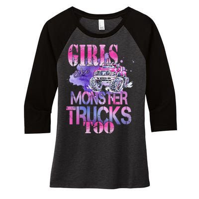 Cute Girls Like Monster Trucks Too Awesome Women's Tri-Blend 3/4-Sleeve Raglan Shirt