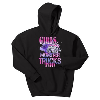 Cute Girls Like Monster Trucks Too Awesome Kids Hoodie