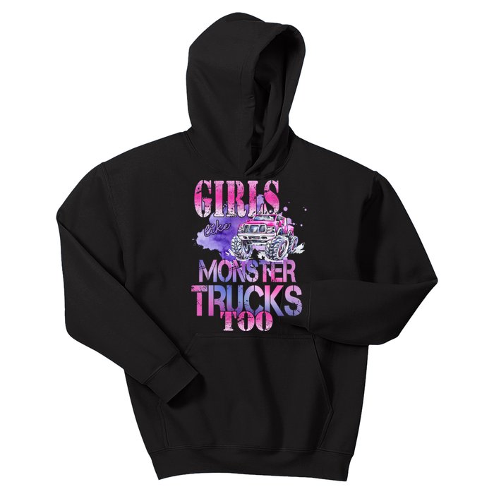 Cute Girls Like Monster Trucks Too Awesome Kids Hoodie