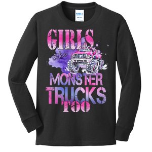 Cute Girls Like Monster Trucks Too Awesome Kids Long Sleeve Shirt