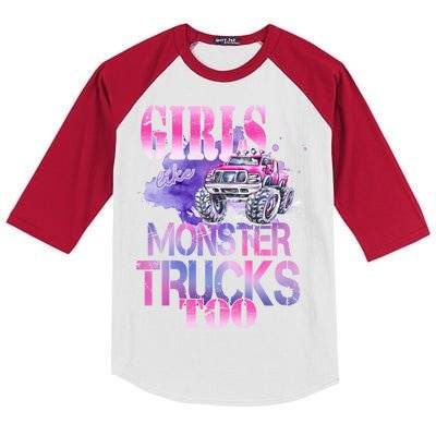 Cute Girls Like Monster Trucks Too Awesome Kids Colorblock Raglan Jersey