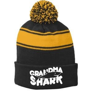 Cute Grandma Shark Stripe Pom Pom Beanie