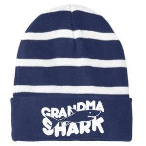 Cute Grandma Shark Striped Beanie with Solid Band