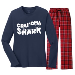 Cute Grandma Shark Women's Long Sleeve Flannel Pajama Set 