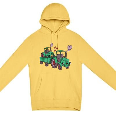 Cute Green Tractor Family Premium Pullover Hoodie