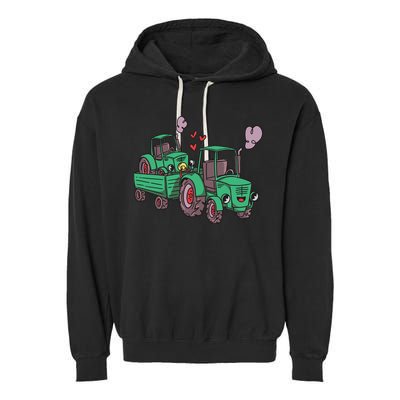 Cute Green Tractor Family Garment-Dyed Fleece Hoodie