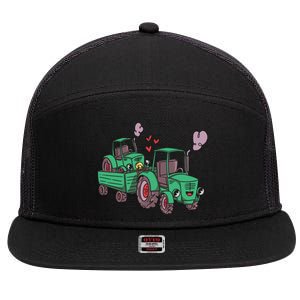 Cute Green Tractor Family 7 Panel Mesh Trucker Snapback Hat