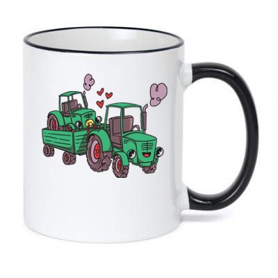 Cute Green Tractor Family 11oz Black Color Changing Mug