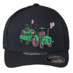 Cute Green Tractor Family Flexfit Unipanel Trucker Cap