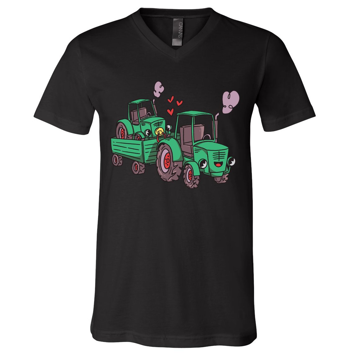 Cute Green Tractor Family V-Neck T-Shirt