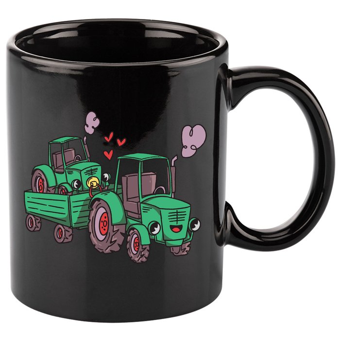 Cute Green Tractor Family 11oz C Handle Ceramic Mug