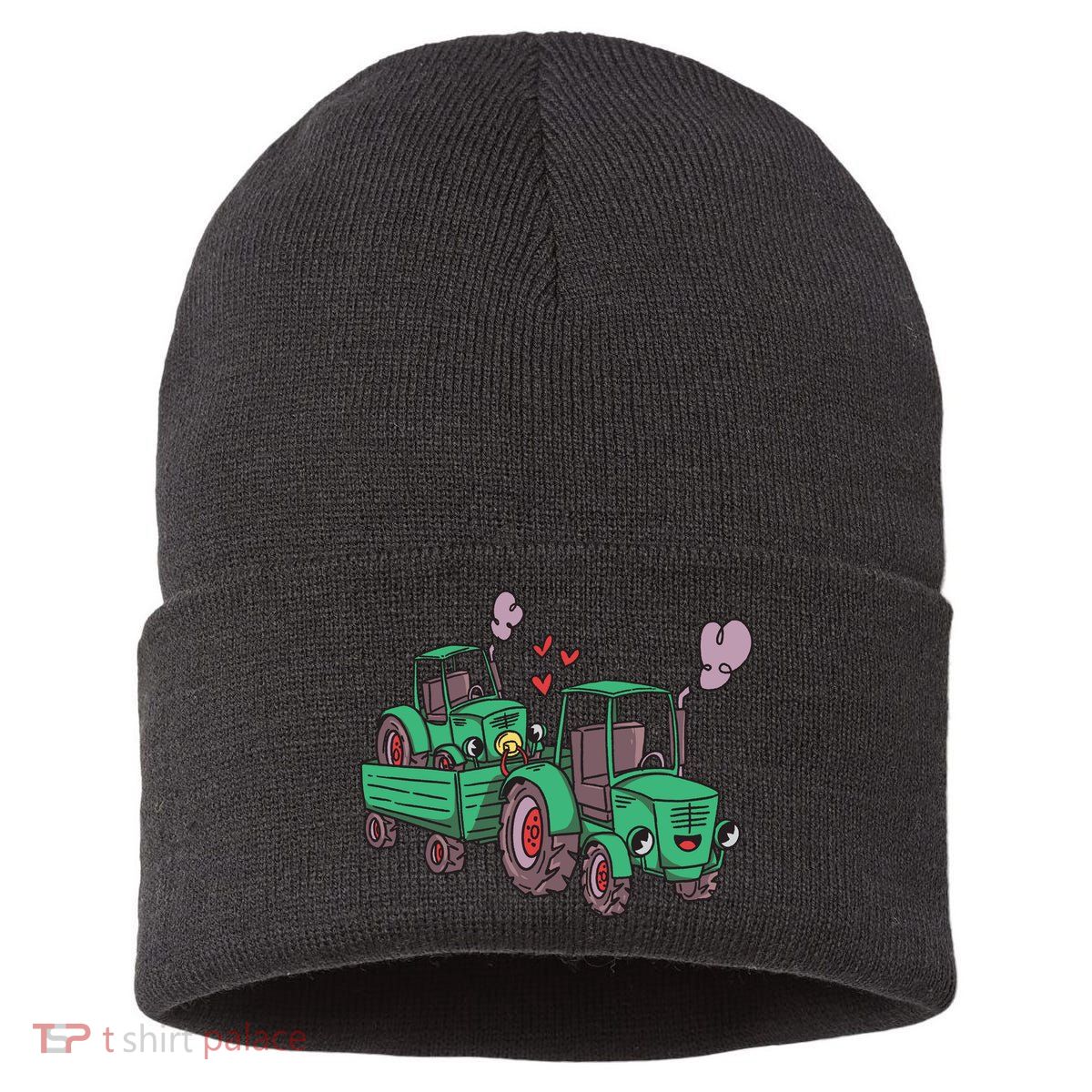 Cute Green Tractor Family Sustainable Knit Beanie