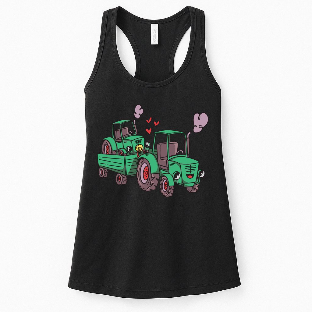 Cute Green Tractor Family Womens Tank Top