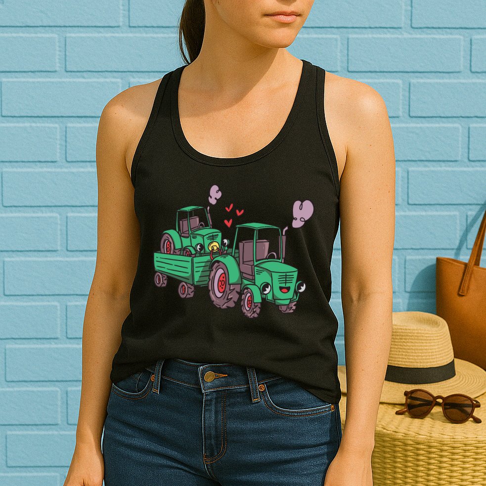 Cute Green Tractor Family Womens Tank Top