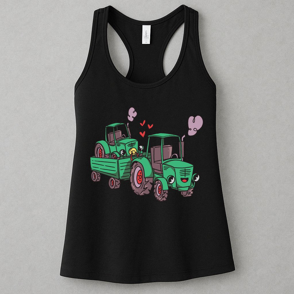 Cute Green Tractor Family Womens Tank Top