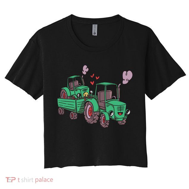 Cute Green Tractor Family Crop Top