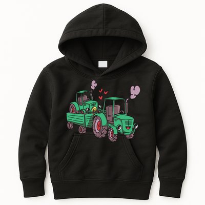 Cute Green Tractor Family Kids Hoodie