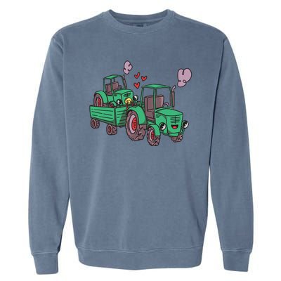 Cute Green Tractor Family Garment-Dyed Sweatshirt