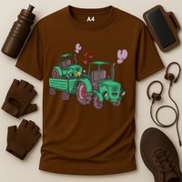 Cute Green Tractor Family Cooling Performance Crew T-Shirt