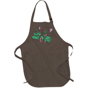 Cute Green Tractor Family Full-Length Apron With Pockets