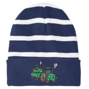 Cute Green Tractor Family Striped Beanie with Solid Band