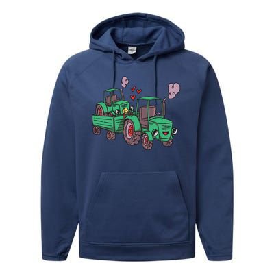 Cute Green Tractor Family Performance Fleece Hoodie