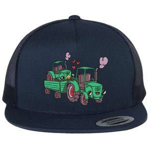 Cute Green Tractor Family Flat Bill Trucker Hat