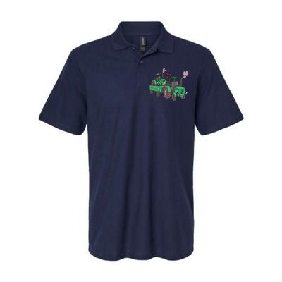 Cute Green Tractor Family Softstyle Adult Sport Polo