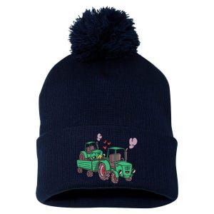 Cute Green Tractor Family Pom Pom 12in Knit Beanie