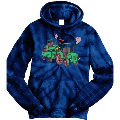 Cute Green Tractor Family Tie Dye Hoodie