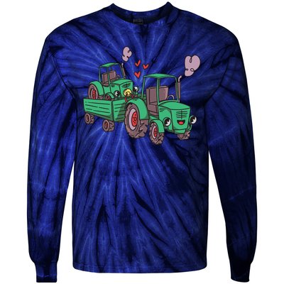 Cute Green Tractor Family Tie-Dye Long Sleeve Shirt