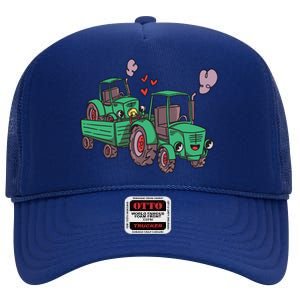 Cute Green Tractor Family High Crown Mesh Back Trucker Hat