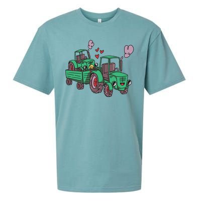 Cute Green Tractor Family Sueded Cloud Jersey T-Shirt